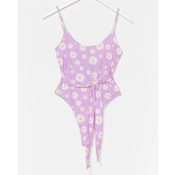 NWT Nasty Gal Floral Tie Waist High Leg Swimsuit 8 - Picture 1 of 3